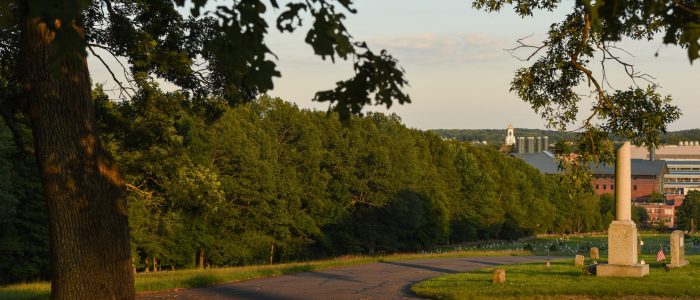 A view from the top of the hill in the Storrs Cemetery.